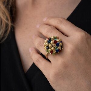 Vibrant Gold plated and Multicolor Beaded Ring